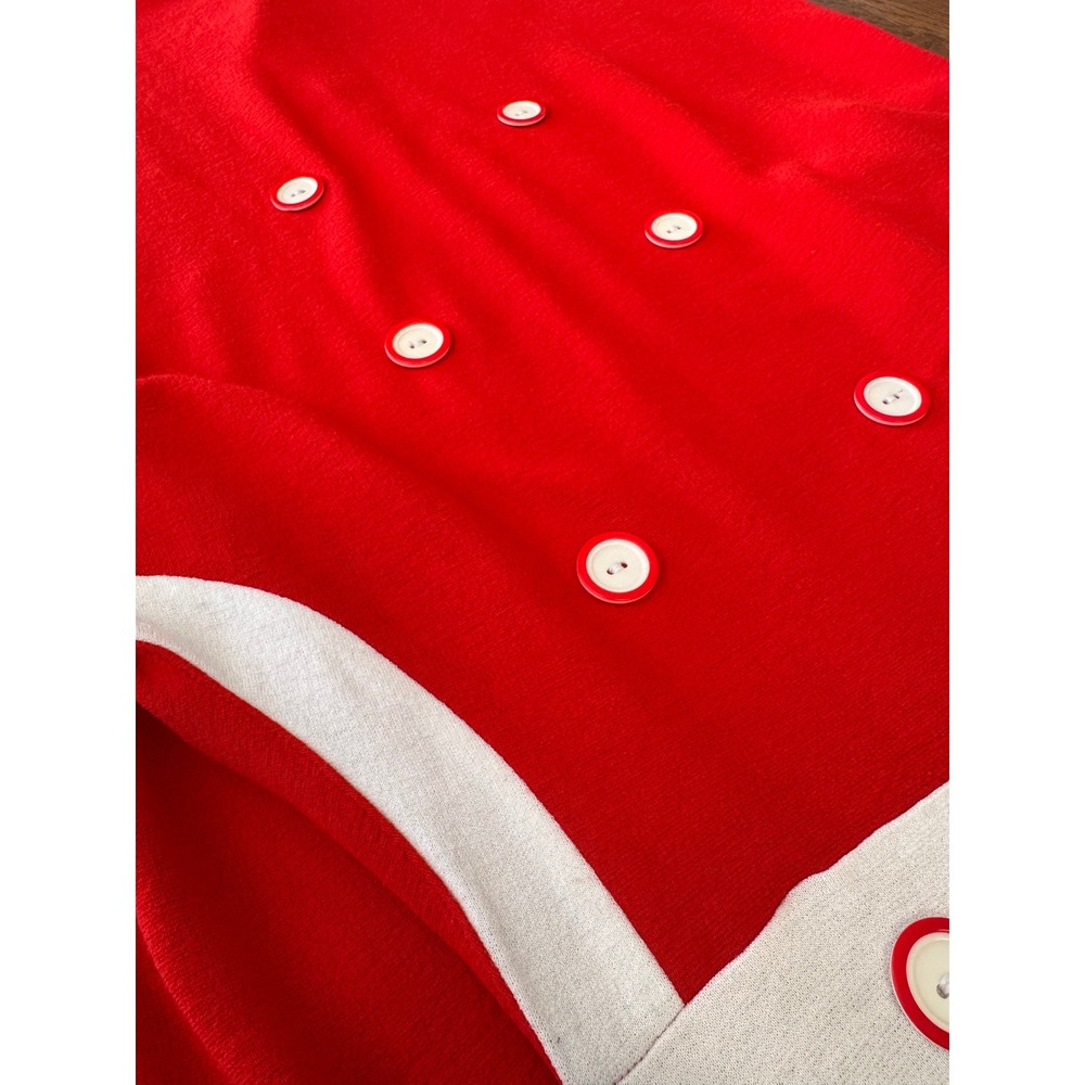 Venus Red White Knit Sheath Dress‎ Sleeveless Button Accent Mod Retro Sz 10 - Picture 4 of 9